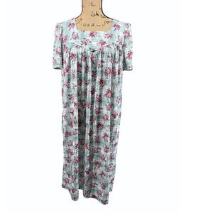 Vtg Carriage Court Nightgown Mumu Grannycore M 80s Green Pink Floral Plaid